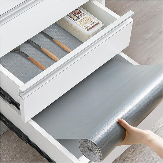 ALIUNI Drawer and Shelf Liner, Non-Slip Kitchen Cabinet Liners Non-Adhesive Thick Strong Grip Waterproof Washable Mats Protect Dresser Shelves Cupboard Bathroom Cabinets, Pure Gray, 12 in X 10 FT