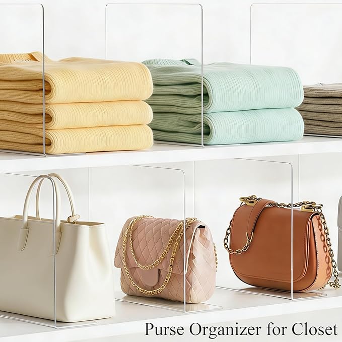 Shelf Dividers for Closet Organization: Acrylic Shelf Dividers for Clothes Sweater Purse - Clear Closet Organizers and Storage Separators for Shelves, 8Pack