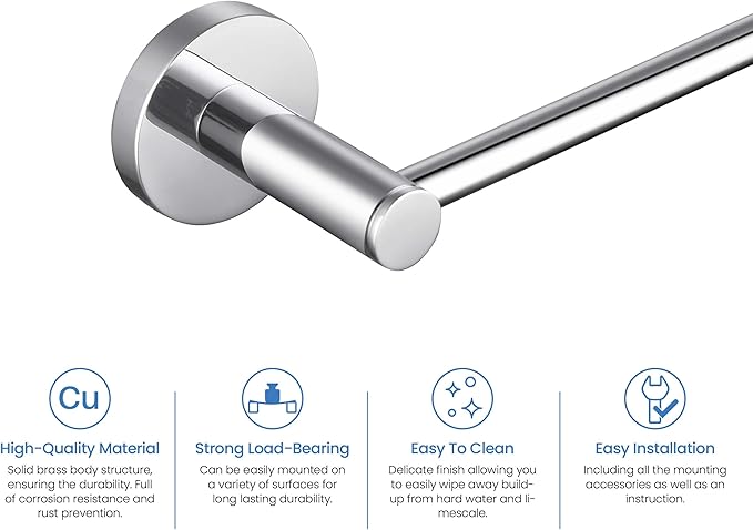 KIBI Toilet Paper Holder and Towel Ring Set | Chrome Finish Bathroom Hardware Set, Wall Mounted Hand Towel Holder and Towel Hanger | Solid Brass Construction, C-KBA14-2-2