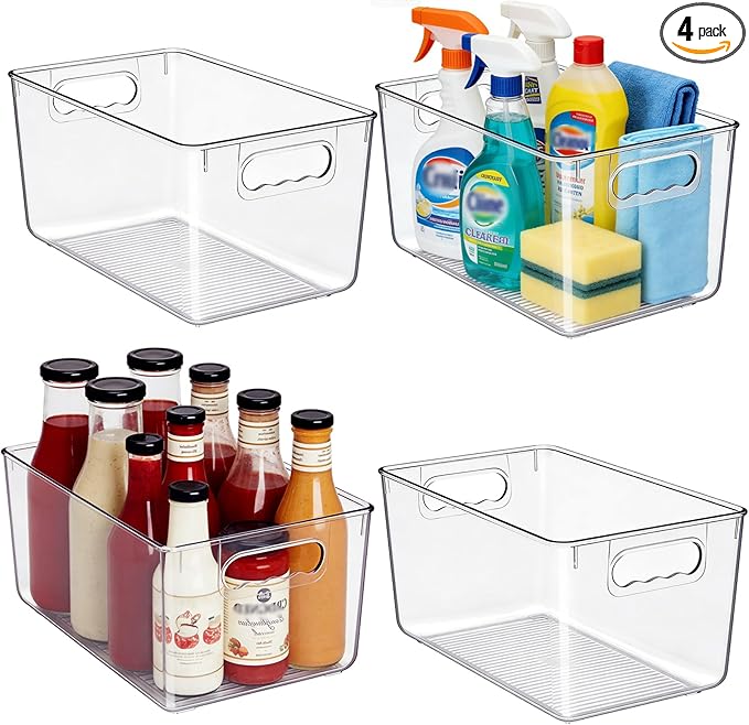 Fridge Organiser Set, Transparent Storage Box Organisers, Stackable, Organiser Boxes for Fridge, Cupboard, Pantry, Snacks, Cans, Kitchen - BPA-Free, 29 x 20 x 15.5 cm