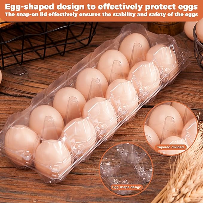 Merkaunis 120 Pcs 12 Count Plastic Egg Cartons Cheap Bulk, 2x6 Grids Clear Empty Egg Cartons, Clear Egg Containers for Fresh Chicken Eggs for Chicken Farm Business Market, Refrigerator Use