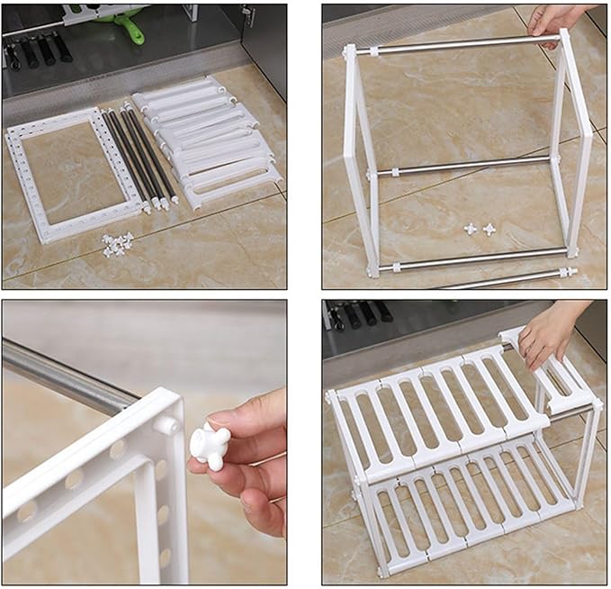 Under Sink Organizer Shelf, 2 Tier Expandable Under Sink Shelf, Retractable Multifunction Under Sink Cabinet Storage Shelf Rack for Kitchen Bathroom