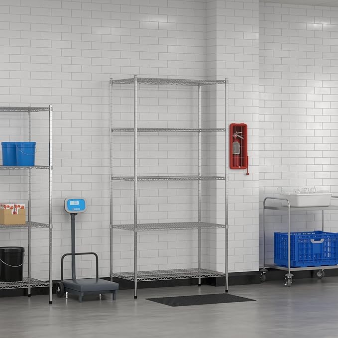 Commercial NSF Listed Chrome Stationary Wire Shelving Kit 24" x 42" x 86", with 5 Shelves Perfect for Warehouse, Walk-in Refrigerator, Freezer, Grocery Store, Restaurant, Dishroom
