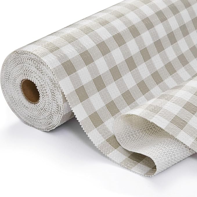Aohoofull Drawer and Shelf Liner, Non-Slip Kitchen Cabinet Liners Non-Adhesive Thick Strong Grip Waterproof Washable Mats Protect Dresser Shelves Cupboard Bathroom Cabinets, Green Plaid, 12 in X 30 FT