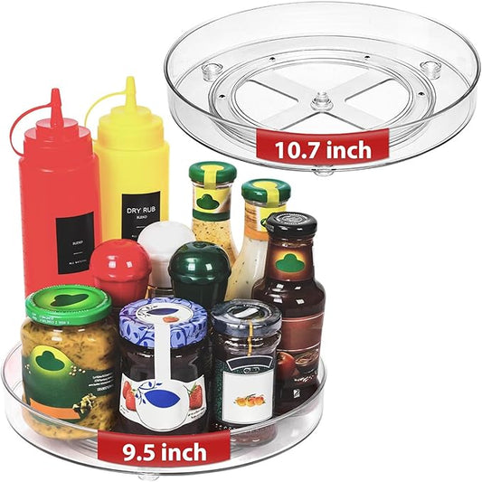 4 Pack Lazy Susan Organizer, 9.5 Inch, 10.7 Inch Lazy Susan Turntable for Cabinet, Turntable Organizer for Pantry Organizers and Storage, Non-Skid Fridge Organizer