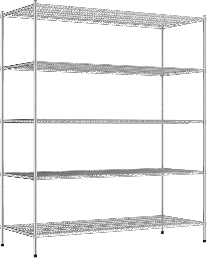 Commercial NSF Listed Chrome Stationary Wire Shelving Kit 30" x 72" x 86", with 5 Shelves Perfect for Warehouse, Walk-in Refrigerator, Freezer, Grocery Store, Restaurant, Dishroom