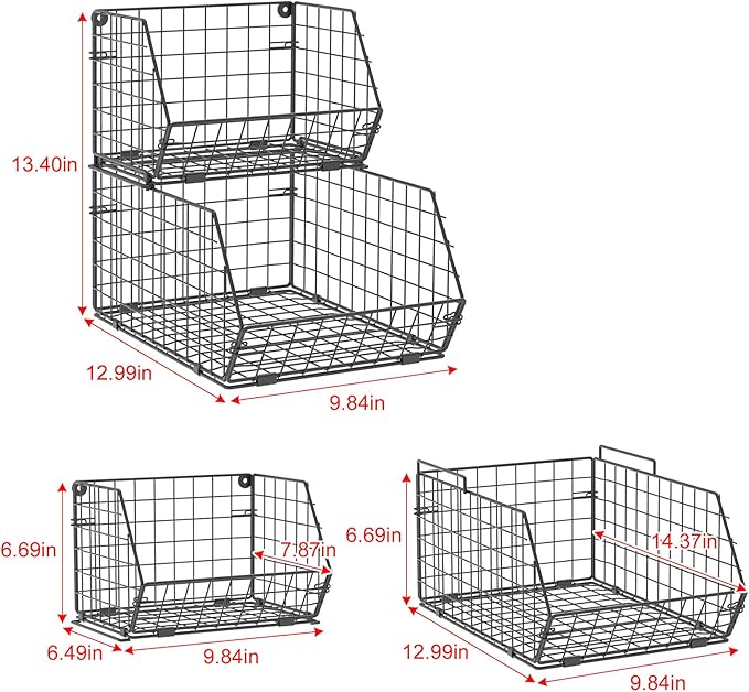 2-Tier Stackable Potato and Onion Storage Bin, Vegetable Storage Bins - Wire Baskets for Pantry Organization, Ventilated Baskets for Kitchen Countertop Hold Fruit, Produce, Snack, Can & Bread