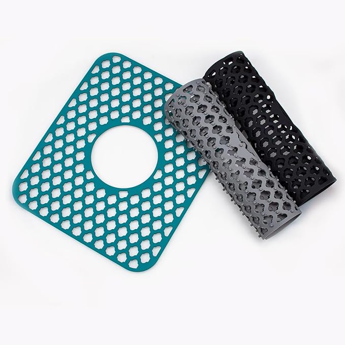 SEEK RARE Kitchen Sink Mat 13.6 x 11.6in Silicone Sink Mat Non Slip Sink Protector for Farmhouse Kitchen Black
