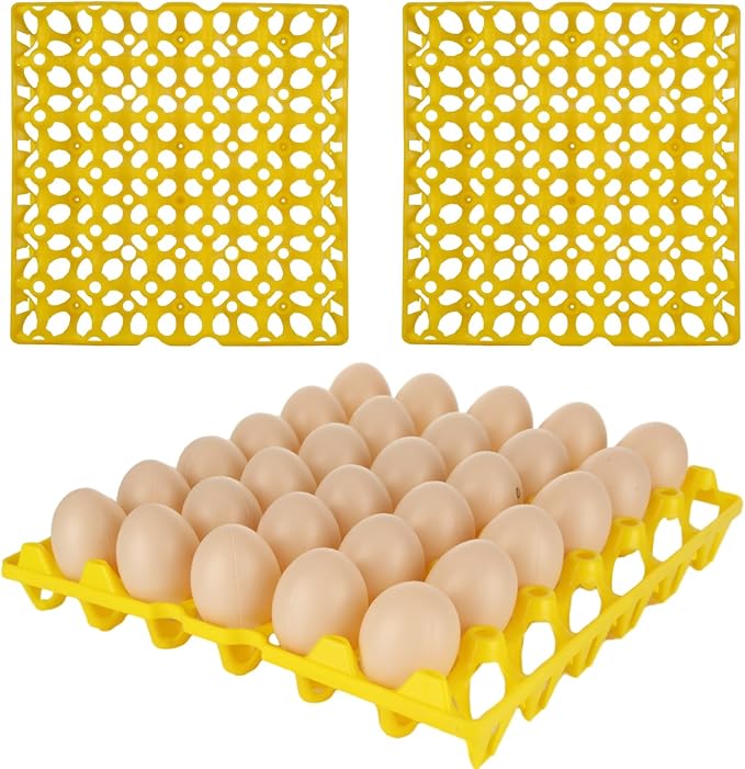 Oungy 12 PCS Plastic Egg Tray Egg Crates for Fresh Eggs 30-Egg Flats for Chicken Home Farmers Stackable Egg Cartons for Storing Sorting and Shipping Eggs, Yellow