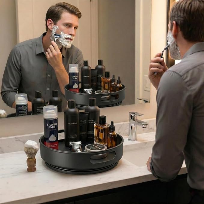 Cologne Organizer for Men,360°Rotating Bathroom Organizer Countertop, Perfume Organizer,Vanity Tray for Perfume,Skincare, Shaving Kit,Bathroom Storage, Gift for Men(Round)