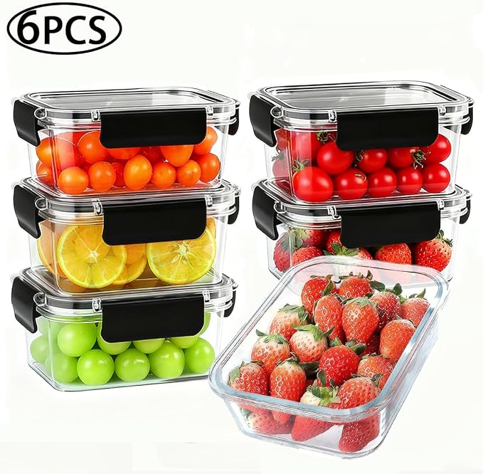 6cup Plastic Food Storage Containers with Lids Nestable Freezer Dishwasher Safe Rectangle Meal Prep Container Set