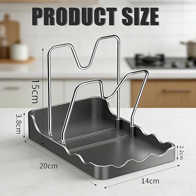 Kitchen Pot Lid Storage Rack, Multifunctional Pot Lid & Cutting Board Holder, Rust-Resistant Carbon Steel, For Cutting Boards, Spoons, Chopsticks (High-grade gray, Double Layer)