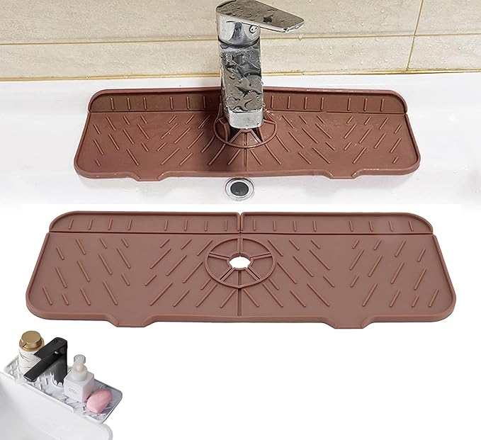 Kitchen Bathroom Silicon Sink Water Splash Guard Drying Gray Faucet Absorbent Mat Washable Reusable Used Sink Accessories in Bars,Kitchens, Bathrooms and Farmhouses. (Brown)