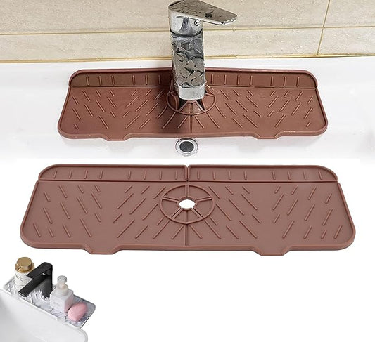 Kitchen Bathroom Silicon Sink Water Splash Guard Drying Gray Faucet Absorbent Mat Washable Reusable Used Sink Accessories in Bars,Kitchens, Bathrooms and Farmhouses. (Brown)