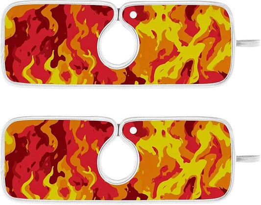 2 PCS Kitchen Sink Splash Guard 14.9 Inch Faucet Mat for Kitchen Sink Bathroom Sink Faucet Absorbing Drip Drain Mat Pad Microfiber Soft Washable Red and Yellow Flame