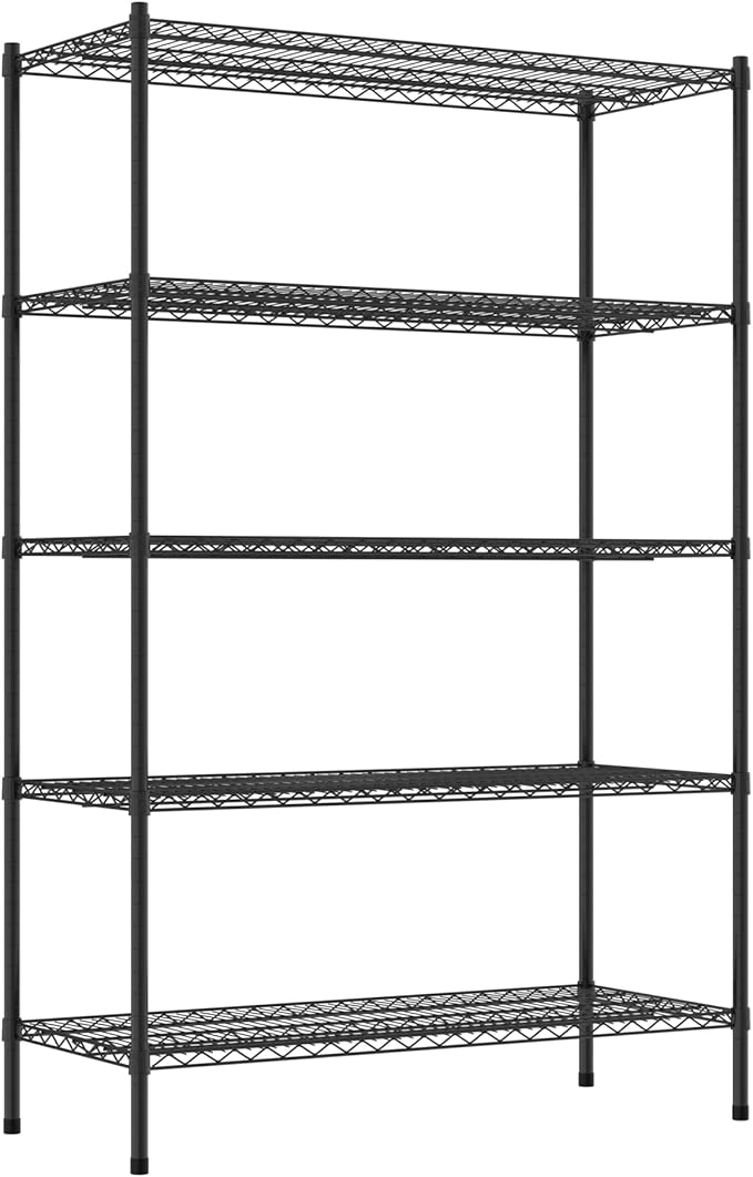 Commercial NSF Listed Black Epoxy Stationary Wire Shelving Kit 21" x 48" x 74", with 5 Shelves Perfect for Warehouse, Walk-in Refrigerator, Freezer, Grocery Store, Restaurant, Dishroom