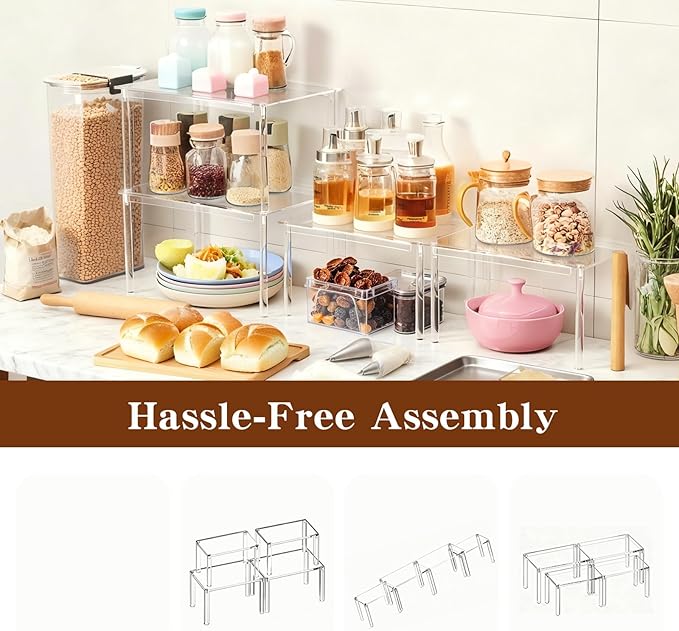 2Pack 2-Tier Acrylic Spice Rack, Spice Rack Organizer for Cabinet, Stackable Clear Shelves for Kitchen Pantry Storage