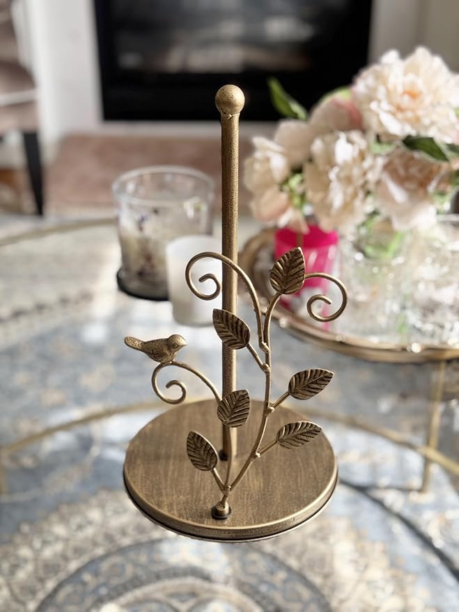 Bird Paper Towel Kitchen Roll Holder | Vintage Brass Gold | Elegant Premium Kitchen Countertop Roll Dispenser