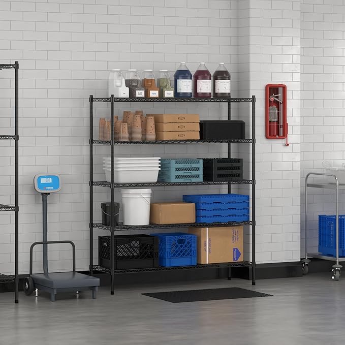 Commercial NSF Listed Black Epoxy Stationary Wire Shelving Kit 18" x 54" x 64", with 5 Shelves Perfect for Warehouse, Walk-in Refrigerator, Freezer, Grocery Store, Restaurant, Dishroom