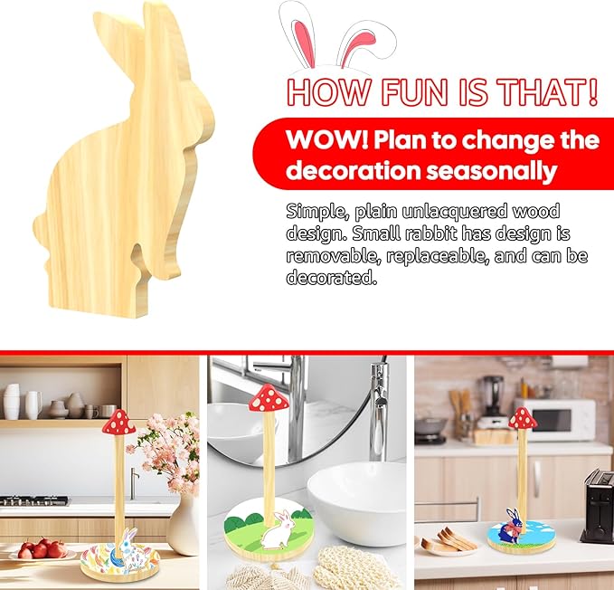 Paper Towel Holder, Mushroom Cottagecore Decor Kitchen Paper Roll Stand, Rustic Countertop Towel Dispenser Wooden, Farmhouse Cute Paper Hanger Rack with Whimsical Animal-Inspired Design