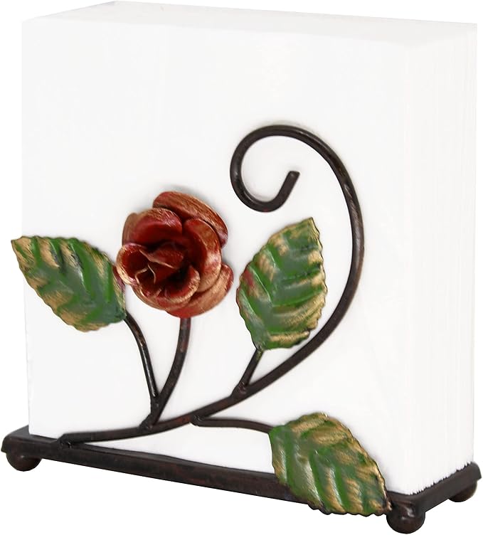 OwlGift Multicolor Napkin Holder – Rose Design Metal Napkin Storage for Tables Modern Serviette Organizer – Tissue Dispenser Perfect for Outdoor Events – Decorative Clear Cocktail Napkin Kitchen Décor