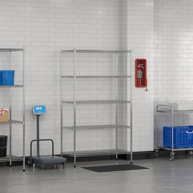 Commercial NSF Listed Chrome Stationary Wire Shelving Kit 21" x 42" x 74", with 5 Shelves Perfect for Warehouse, Walk-in Refrigerator, Freezer, Grocery Store, Restaurant, Dishroom