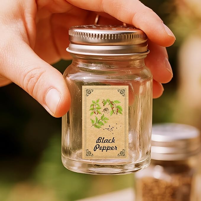 48PCS Herb and Spice Labels for Jars Bottles, Vintage Jars Stickers for Spice Cabinet Organization, Apothecary Labels Herblist Supplies(1.4"x2.4")