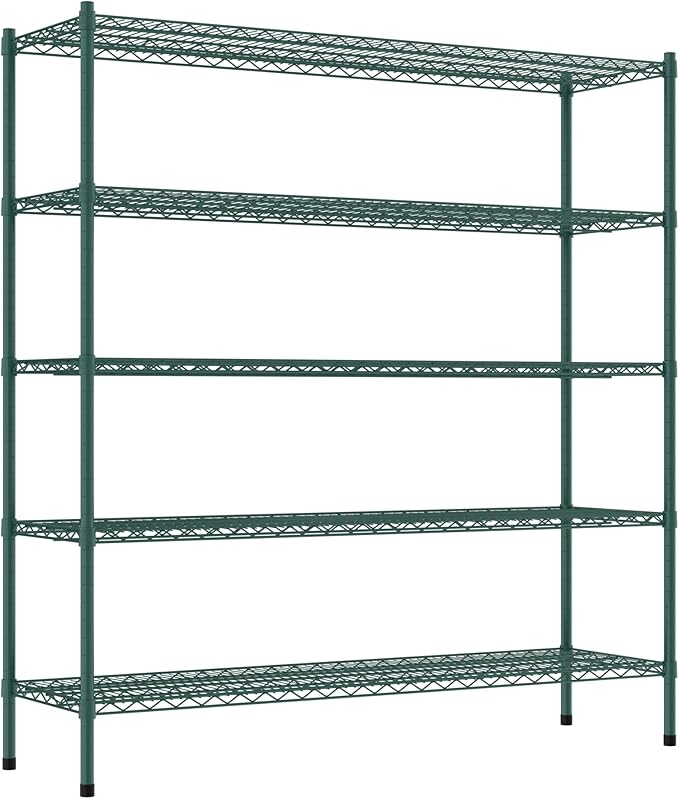 Commercial NSF Listed Green Epoxy Stationary Wire Shelving Kit 18" x 60" x 64", with 5 Shelves Perfect for Warehouse, Walk-in Refrigerator, Freezer, Grocery Store, Restaurant, Dishroom