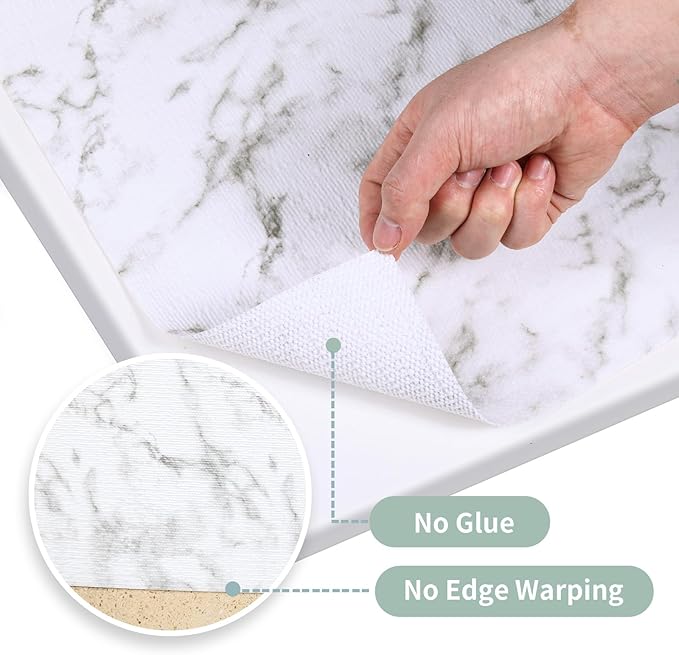 Drawer and Shelf Liner for Kitchen Cabinet: 23.6 in X 20 Ft Non Slip Waterproof Shelf Paper Non Adhesive Refrigerator Liners White Marble Easy Liners for Bathroom with Knife Tape Measure
