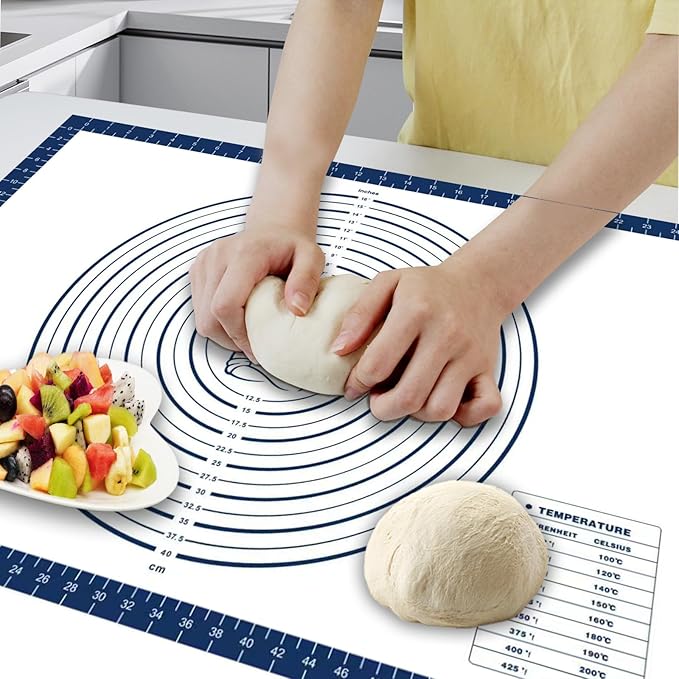 Dough Mat Silicone Baking Mats for Rolling Pastry Kneading Sheet Sourdough Bread Baking Supplies Blue 28x20"