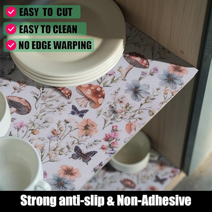 Amiitay Mushroom Shelf Liners Non Adhesive 12IN x 20FT and Strong Non-Slip Shelf and Drawer Liners for Kitchen Cabinet Wire Fridge, Waterproof Shelf Drawer Liner,Easy to Clean