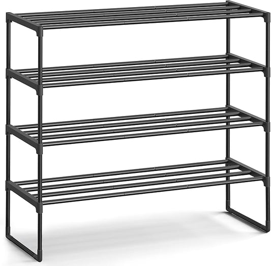 SONGMICS Shoe Rack, 4-Tier Shoe Organizer, Metal Storage Shelf, Upright or Upside Down, for 20-25 Pairs, Stackable, for Entryway, 11.8 x 36.2 x 29.1 Inches, Black ULSA14BK