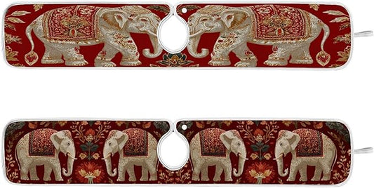 2 PCS Kitchen Sink Splash Guard 30 Inch Faucet Mat for Kitchen Sink Bathroom Sink Faucet Absorbing Drip Drain Mat Pad Microfiber Soft Washable Retro Red Elephant Flowers
