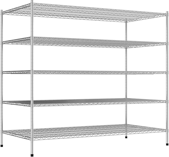 Commercial NSF Listed Chrome Stationary Wire Shelving Kit 36" x 72" x 64", with 5 Shelves Perfect for Warehouse, Walk-in Refrigerator, Freezer, Grocery Store, Restaurant, Dishroom