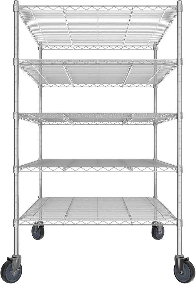 Commercial NSF Listed Chrome Mobile Wire Shelving Kit 36" x 48" x 60", with 5 Shelves Perfect for Warehouse, Walk-in Refrigerator, Freezer, Grocery Store, Restaurant, Dishroom