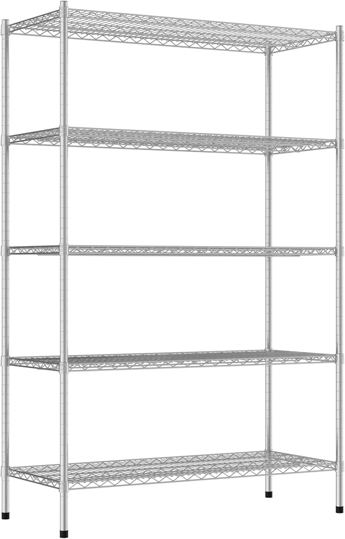 Commercial NSF Listed Chrome Stationary Wire Shelving Kit 21" x 48" x 74", with 5 Shelves Perfect for Warehouse, Walk-in Refrigerator, Freezer, Grocery Store, Restaurant, Dishroom