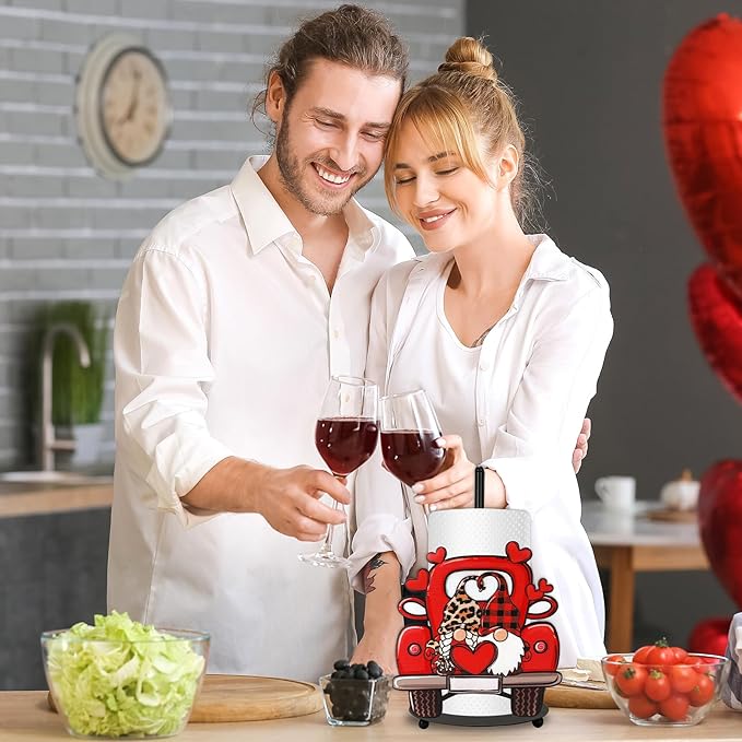 JarThenaAMCS Valentine's Day Paper Towel Holder Gnome Truck Kitchen Decor Accessories Large Metal Towel Holder Stand for Home Bathroom Countertop