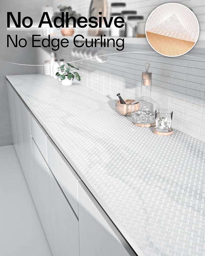 Shelf and Drawer Liner for Kitchen Cabinet, Non-Adhesive 18in x 360in Waterproof Contact Paper Refrigerator Liners Thickened Durable EVA Material Non Slip Mat for Dresser Cupboard Pantry Protector