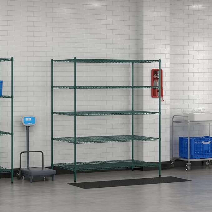 Commercial NSF Listed Green Epoxy Stationary Wire Shelving Kit 36" x 60" x 74", with 5 Shelves Perfect for Warehouse, Walk-in Refrigerator, Freezer, Grocery Store, Restaurant, Dishroom
