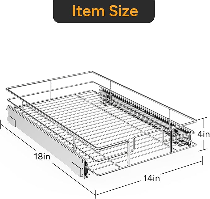 ROOMTEC Pull Out Cabinet Organizer(14"W x 18"D),Heavy Duty Slide Out Shelves,Pull out Drawers for Kitchen Cabinet,Base Cabinet Organization for Home, Kitchen, Bathroom