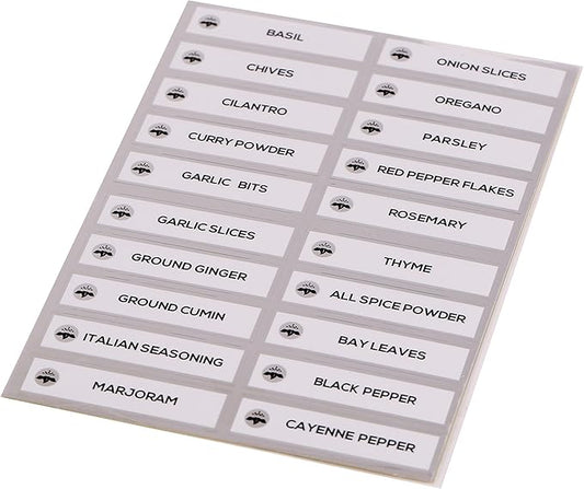 Orii Spice Labels - 40 Preprinted + 20 Blank Labels | Kitchen Jar Label Combo Tags for Pantry Ingredients and Spice Rack Organization, Silver/White (60 Labels)