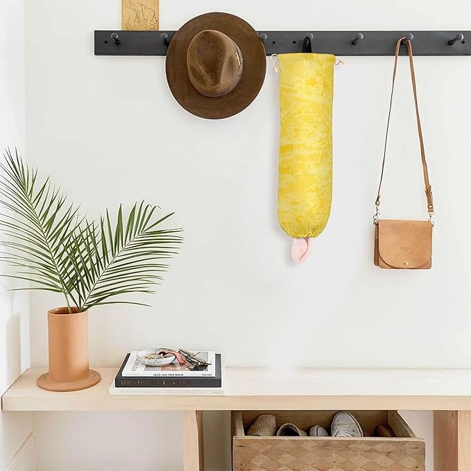 Plastic Bag Holder Wall Mount Grocery Bag Shopping Bag Storage Holder Organizer Dispenser with Adhesive Hook,for Kitchen Bathroom Home Decor 9x22 Inches Pure Yellow34