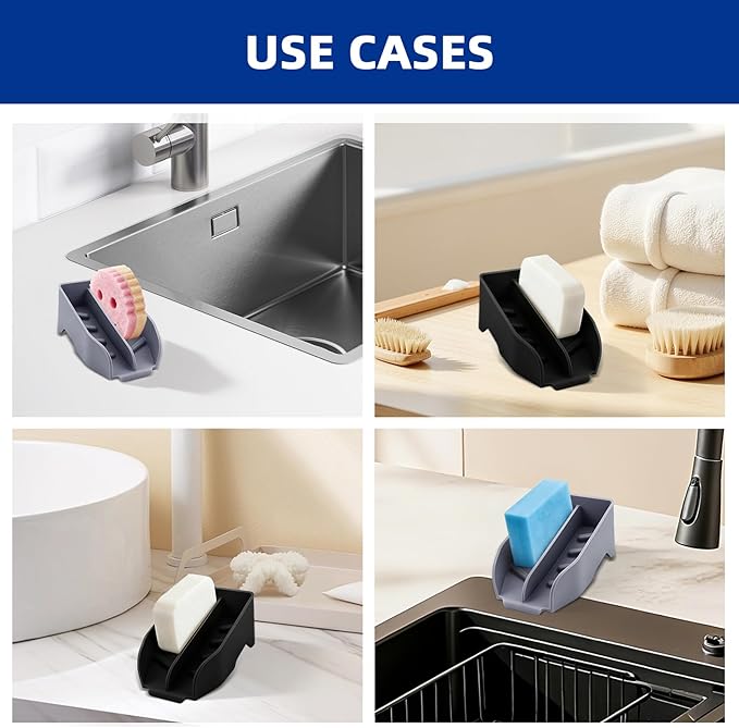 2Pcs Sponge Holder for Scrub Daddy Mommy Kitchen Sink with Drain Spout Large Silicone Sink Caddy Sponge Brush Soap Dish Organizer Dishwasher Safe Kitchen Bathroom Cleaning Tools Accessories
