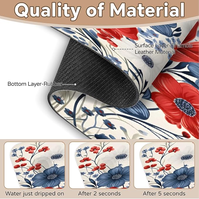 Patriotic Bloom Burst Kitchen Faucet Mat Splash Guard, 15.4”x5.7” Absorbent Quick Drying Sink Mat for Countertop Protection, Draining Mat Sink Protectors For Kitchen Bathroom, 1 Pack