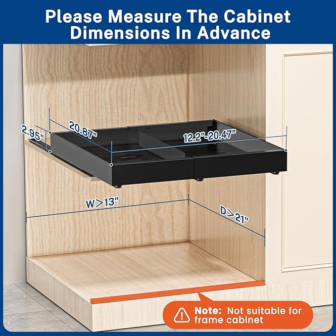 2 Pack Pull Out Cabinet Organizer Expandable Width(12.2"-20.47") & 21"Deep, Insputer Slide Out Drawers for Kitchen, Pantry with Magnetic Panel, Upgrade 3 Slide Rails, No Drill Adhesive Roll Out Shelf