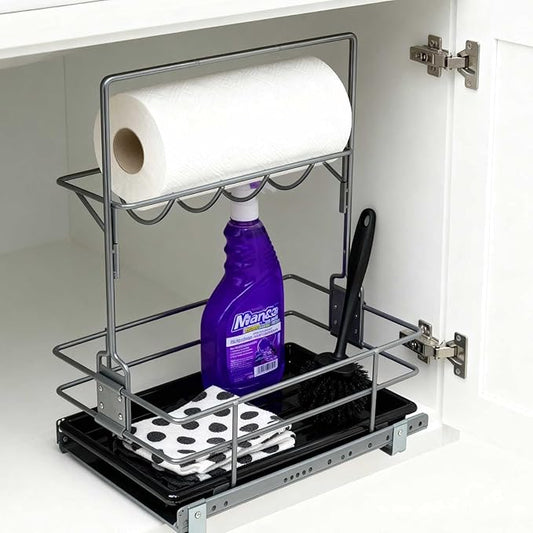 LOVKIT Under Sink Organizer（11.18"W X15"D） Pull Out Cabinet Organizer For Cleaning Caddy, Under Sink Slide Out Organizer, Under Kitchen Bathroom Sink Organizer, Pantry Cabinet Closet Organization Rack