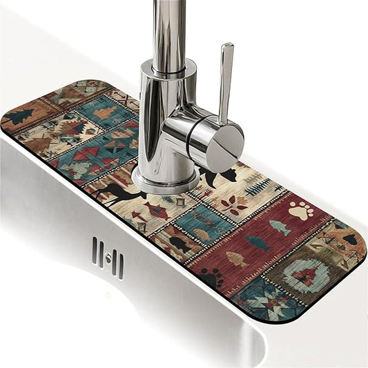 Kitchen Sink Splash Guard，American tribes Faucet Mat Sink Gadgets-Super Absorbent Fast Drying Mat Drip Catcher for Kitchen, Bathroom,Sink Mat, Dish Drying Mat, Bathroom(15" X 5.5" )