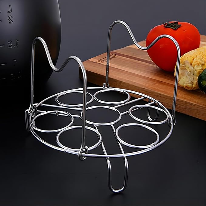 GREATLINK Stainless Steel Egg Rack & Steamer Basket for Pressure Cookers - 7 Egg Cooking Rack Trivet Organizer, Multi-Use Kitchen Tool for Eggs, Veggies, Utensils