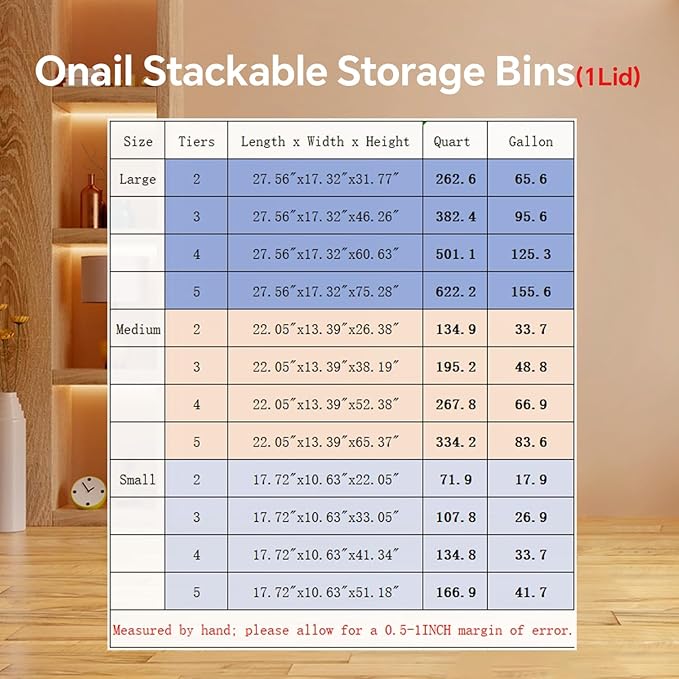 ONAIL 35 QT Large Plastic Storage Bins with Lids Open Front, Stackable Storage Containers with Wheels for Clothes, Home, Room, White, 3 Tiers