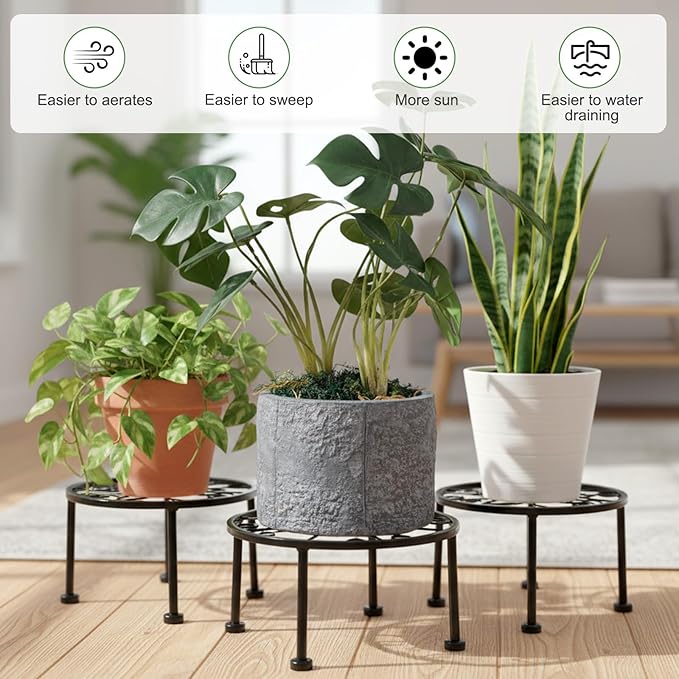 3pcs metal plant stand outdoor metal plant stand for patio plants stands indoor Rustproof wrought iron indoor heavy duty Round plants riser flower pot stands Display Shelf for Indoor Outdoo